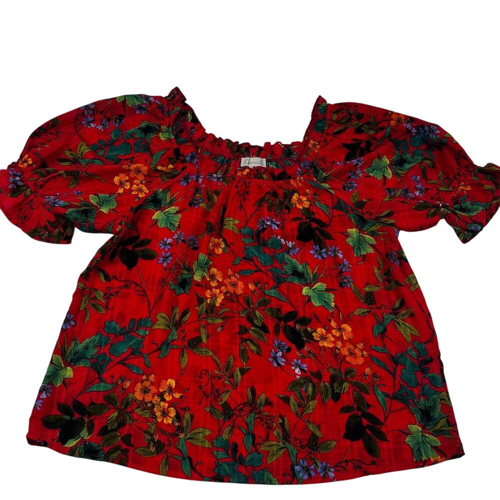 Chenault Floral Romantic Puff Short Sleeve Textured Blouse Women's Size Large
